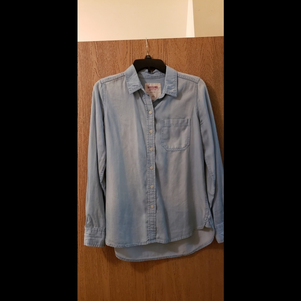 Silk light blue button up long sleeve shirt